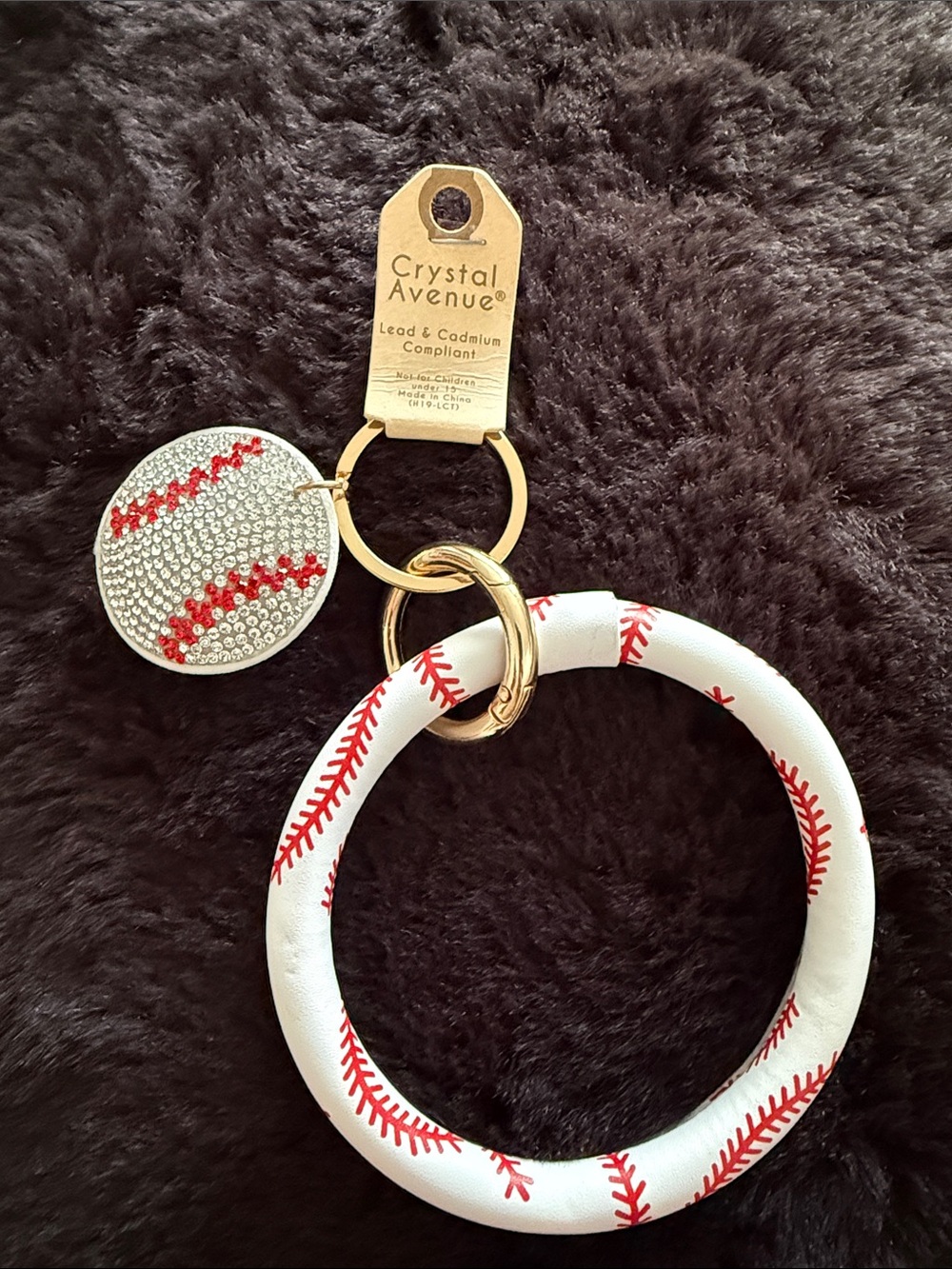 Crystal Avenue Baseball Wristlet Keychain - White & Red